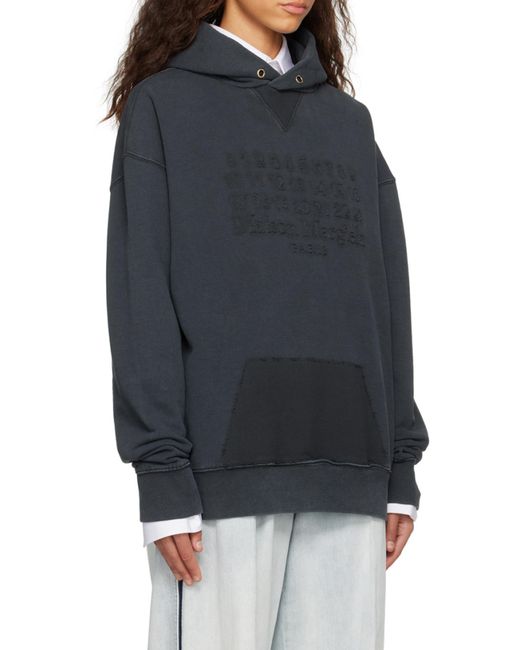 Maison Margiela Blue Logo Embroidered Reverse Hoodie for men