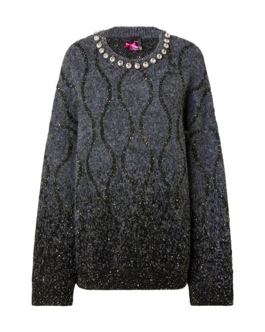 Pinko Black Crystal-Embellished Sequin-Pattern Sweater