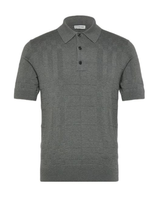 Burberry Gray Check Cotton Polo Shirt for men