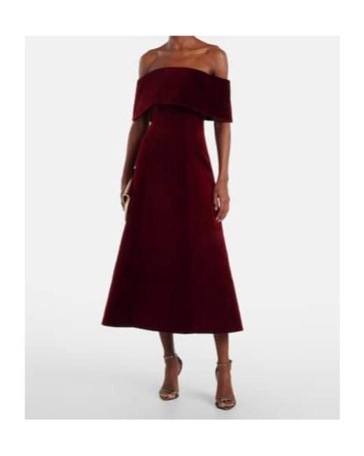 Emilia Wickstead Red Carita Off-Shoulder Cotton Velvet Midi Dress
