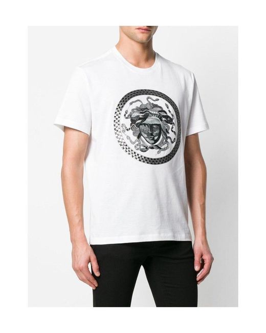 Versace White Pattern Printed Short-Sleeved T-Shirt for men
