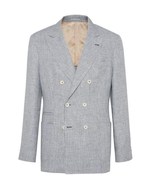 Brunello Cucinelli Gray Double-Breasted Buttoned Blazer for men