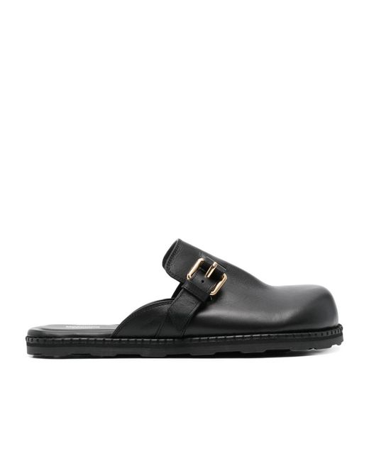 Moschino Black Buckle Detailed Round Toe Mules for men