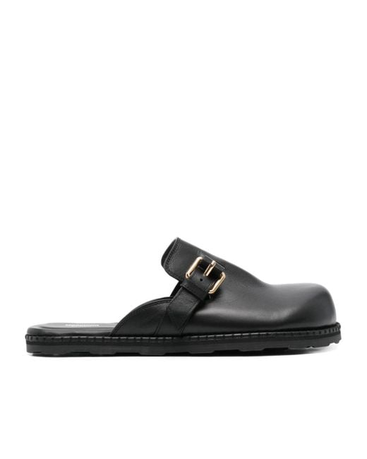 Moschino Black Buckle Detailed Round Toe Mules for men