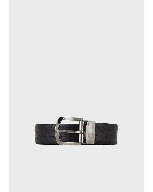 Emporio Armani White Logo Embossed Buckle-Fastened Belt for men