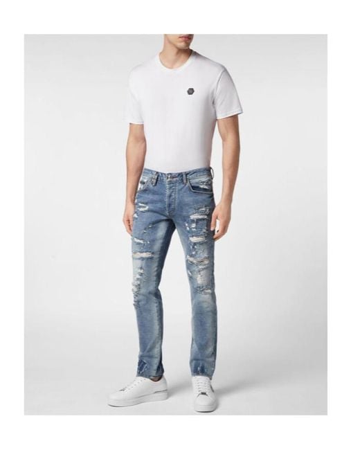 Philipp Plein Blue Belt-Loop Jeans for men