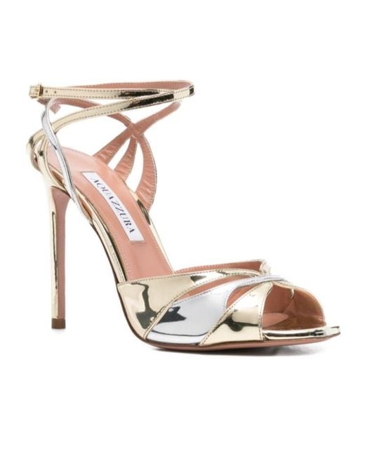 Aquazzura 110M Metallic Ankle-Strap Heeled Sandals