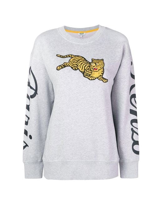 KENZO Gray Tiger Printed Long-Sleeved Sweater
