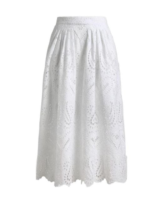 Etro White Openwork Midi Skirt