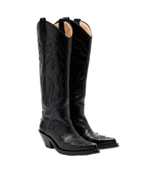 Gabriela Hearst Black Capitana Leather Cowboy Boots