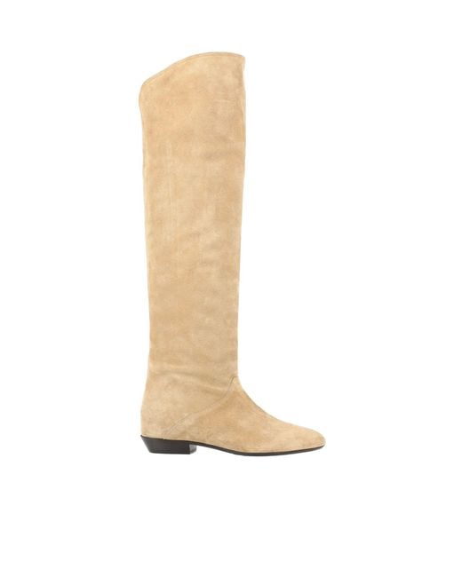 Isabel Marant White Solid Pointed-Toe Flat Leather Boots