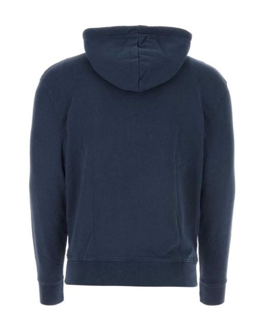 Maison Kitsuné Blue Maison Kitsuné Fox Head Patch Drawstring Hoodie for men
