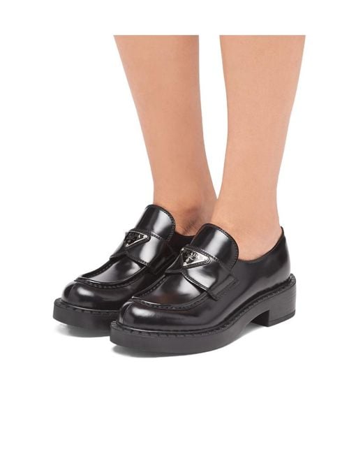Prada Black Logo Plaque Slip-On Loafers