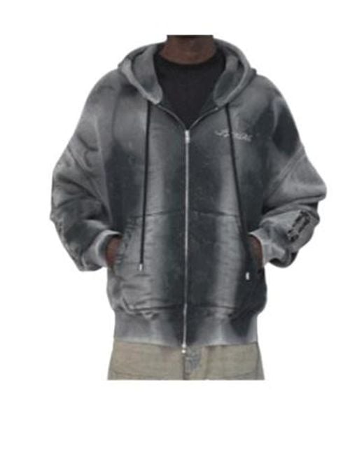 Amiri Gray Bones Studded Oversized Zip Hoodie for men
