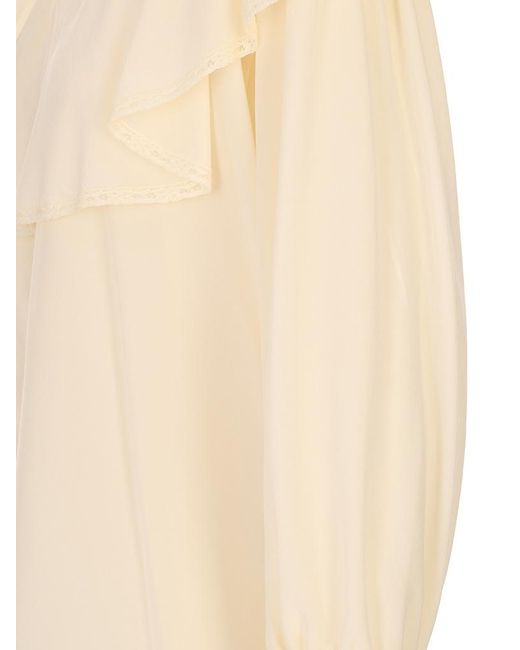Chloé Natural Ruffled Lace-Trim Blouse