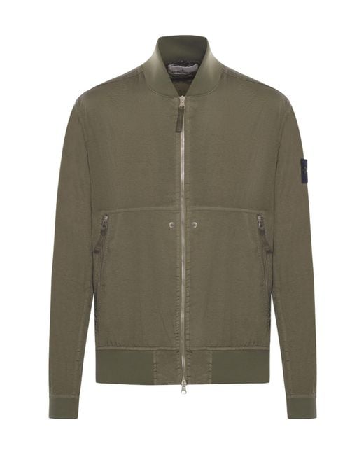 Stone Island Green Logo-Patch Zipped Jacket for men