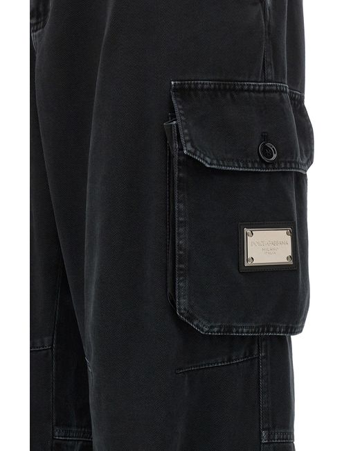 Dolce & Gabbana Black Straight Leg Cargo Jeans for men