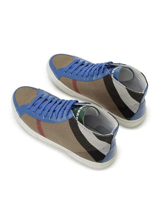 Burberry Blue Plaid High-Top Casual Shoes