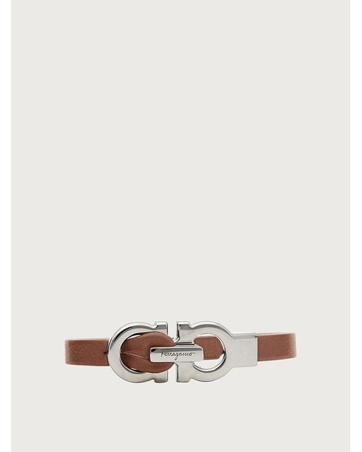 Ferragamo White Ferragamo Logo-Embossed Double Gancio Bracelet for men