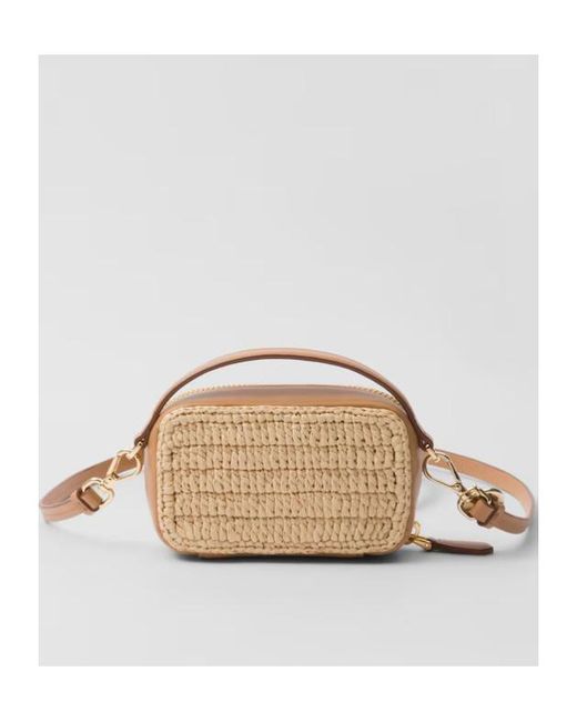 Prada Natural Woven Fabric And Leather Mini-Pouch