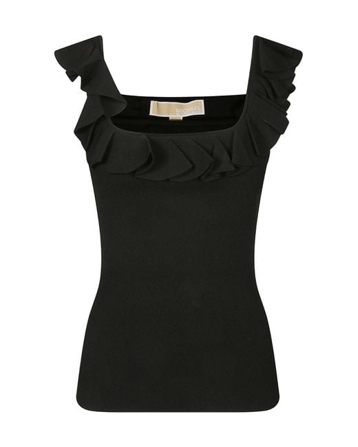 MICHAEL Michael Kors Black Ruffled Stretch Tank Top