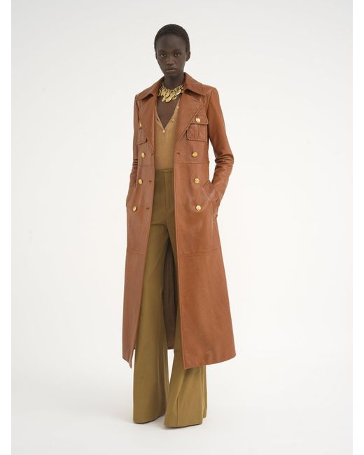 Chloé Brown Leather Military Trench Coat