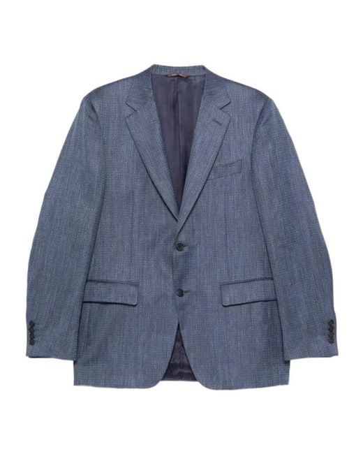 Canali Blue Patterned Notched Lapel Jacket for men