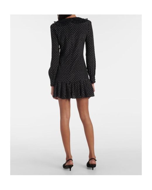 Alessandra Rich Black Floral Printed Silk Minidress