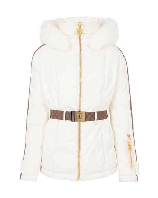 Balmain White Belted Pb Down Jacket