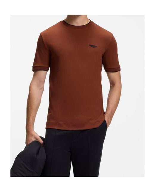 Boss Brown Logo-Plaque Cotton T-Shirt for men