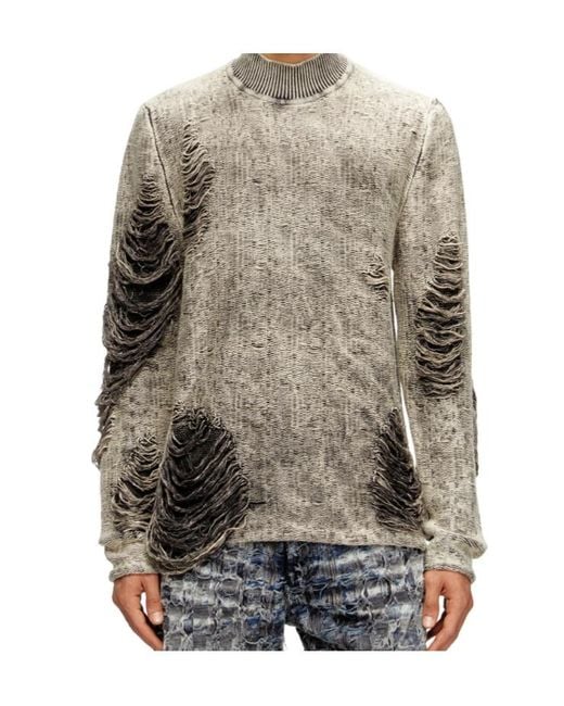 DIESEL Gray K-Fjordi Destroyed Sweater for men
