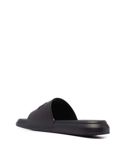 McQueen Black Logo Embossed Slides for men