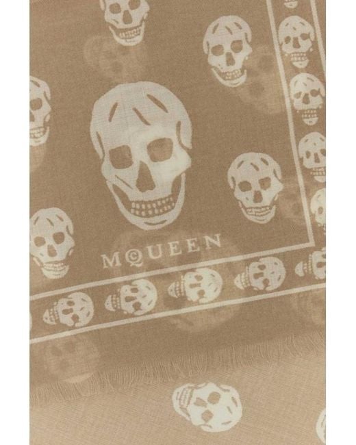 McQueen Natural Skull Printed Fringed Edge Scarf