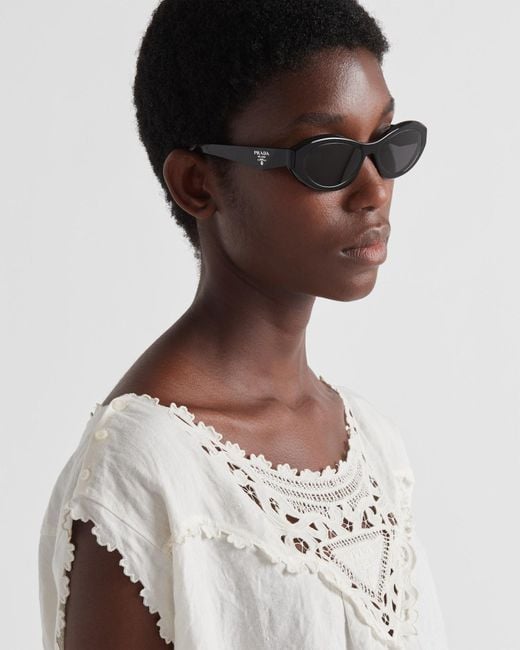 Prada White Eyewear Oval Frame Sunglasses