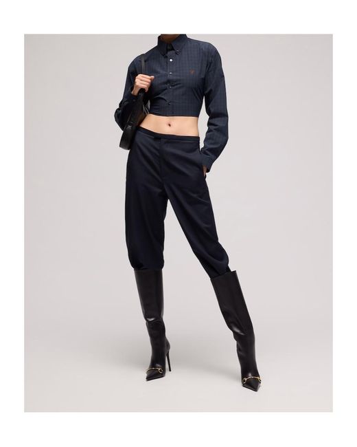 Gucci Blue Cropped Checked Cotton Poplin Shirt