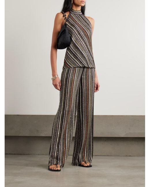Missoni Brown Sequined Striped Wide-Leg Casual Pants