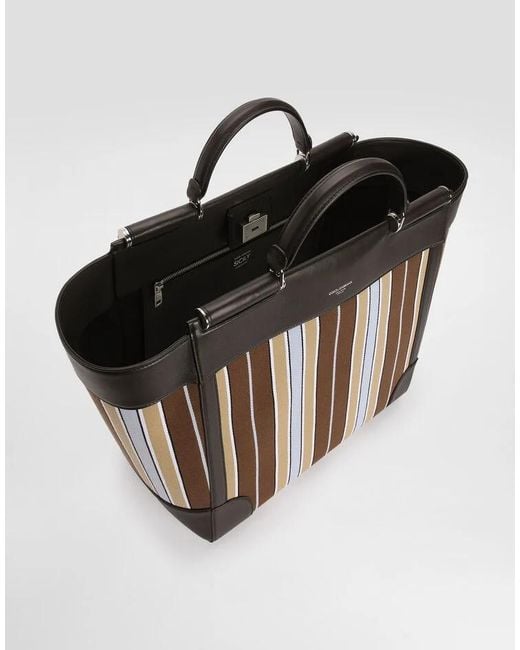 Dolce & Gabbana Black Striped Top Handle Tote Bag for men