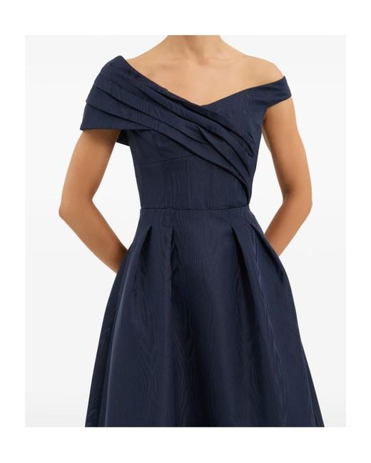 Rebecca Vallance Blue Pleated Off-Shoulder Midi Dress
