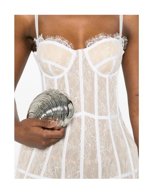 GIUSEPPE DI MORABITO Natural Lace Panelled Mini Dress
