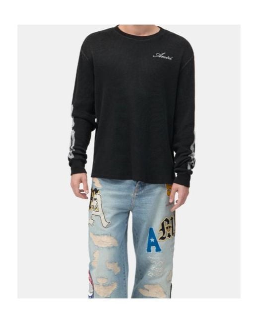 Amiri Black Logo Embroidered Long-Sleeved T-Shirt for men