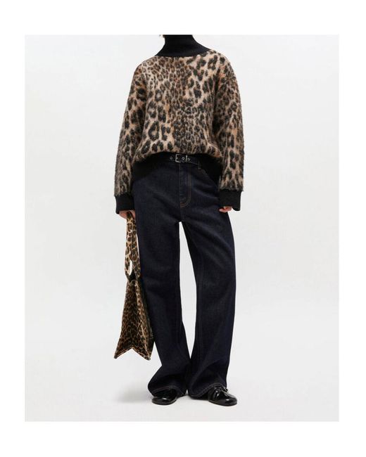 Ganni Black Open-Back Leopard-Printed Jumper