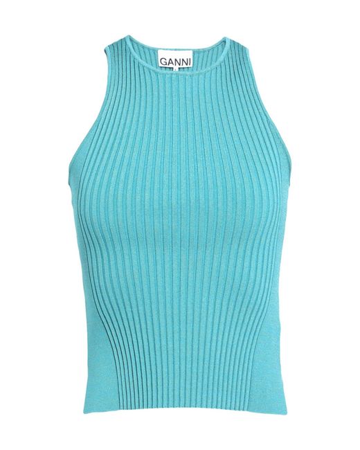 Ganni Blue Solid Color Sleeveless Knitted Top