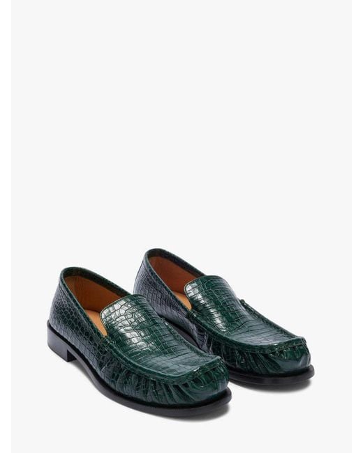 Dries Van Noten Green Embossed-Leather Loafers for men