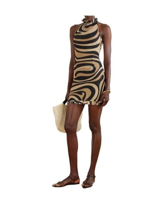 Emilio Pucci Black Pleated Printed Mesh Mini Dress