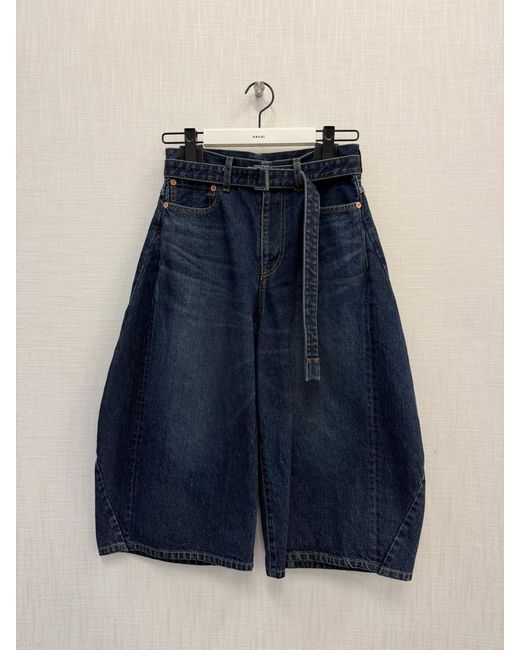 Sacai Blue Belted Cropped Denim Shorts