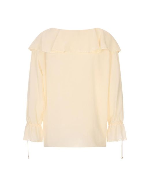 Chloé Natural Ruffled Lace-Trim Blouse