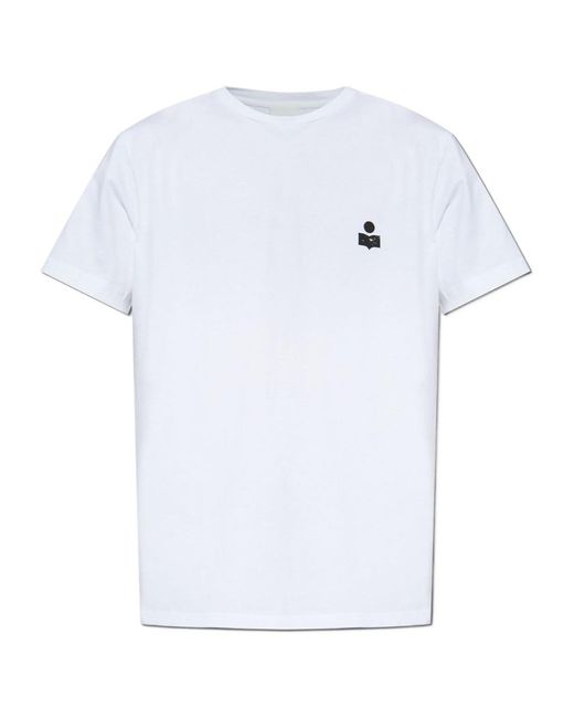 Isabel Marant White Logo Printed Crewneck T-Shirt for men