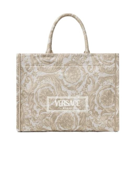 Versace Natural Athena Logo Embroidered Tote Bag