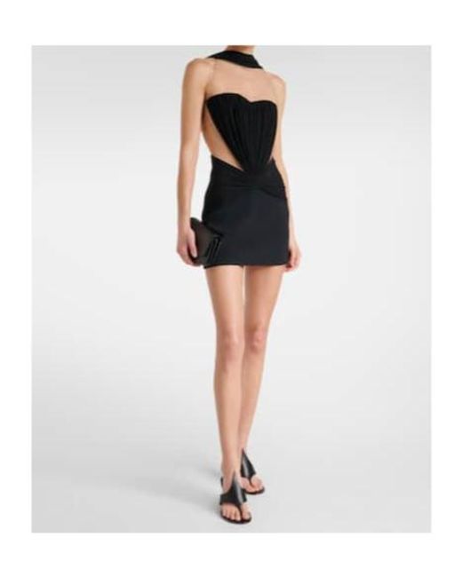 David Koma Black Scarf-Detail Ruched Minidress