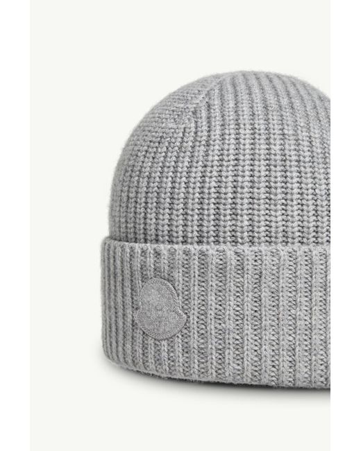 Moncler Gray Logo Patch Knitted Beanie